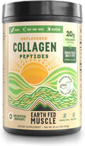 Earth Fed Muscle Collagen Peptides, Unflavored, 23 Servings | Third-Party Certified, 20g Protein, Grass Fed, Non-GMO, Hormone Free, Gluten Free, Multi-Type