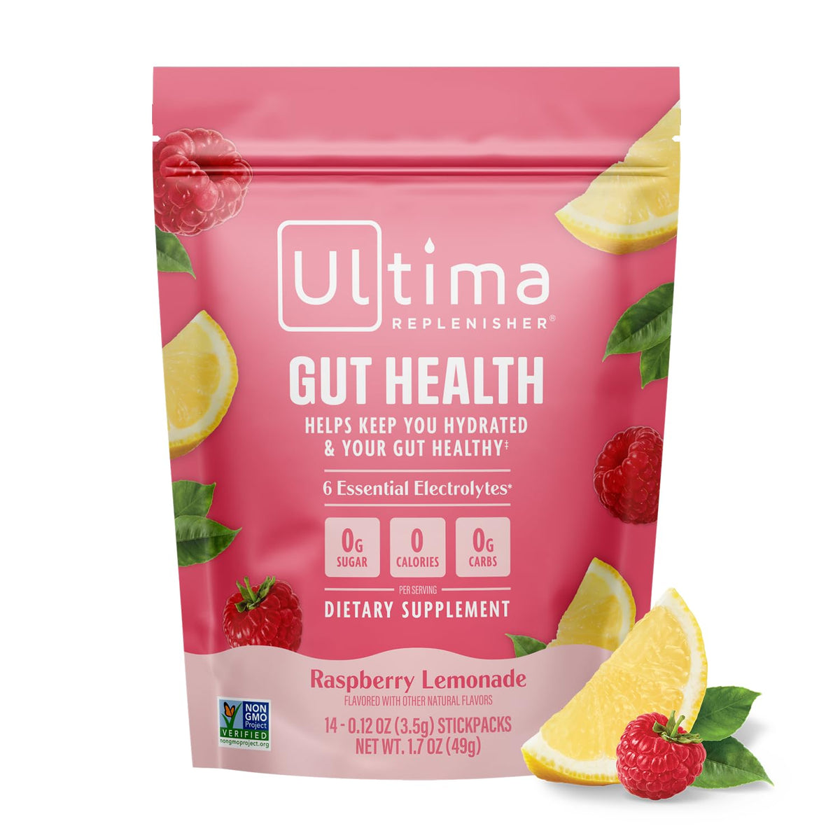Ultima Replenisher Gut Health Supplement and Electrolytes Powder - Raspberry Lemonade, 14 Stickpacks