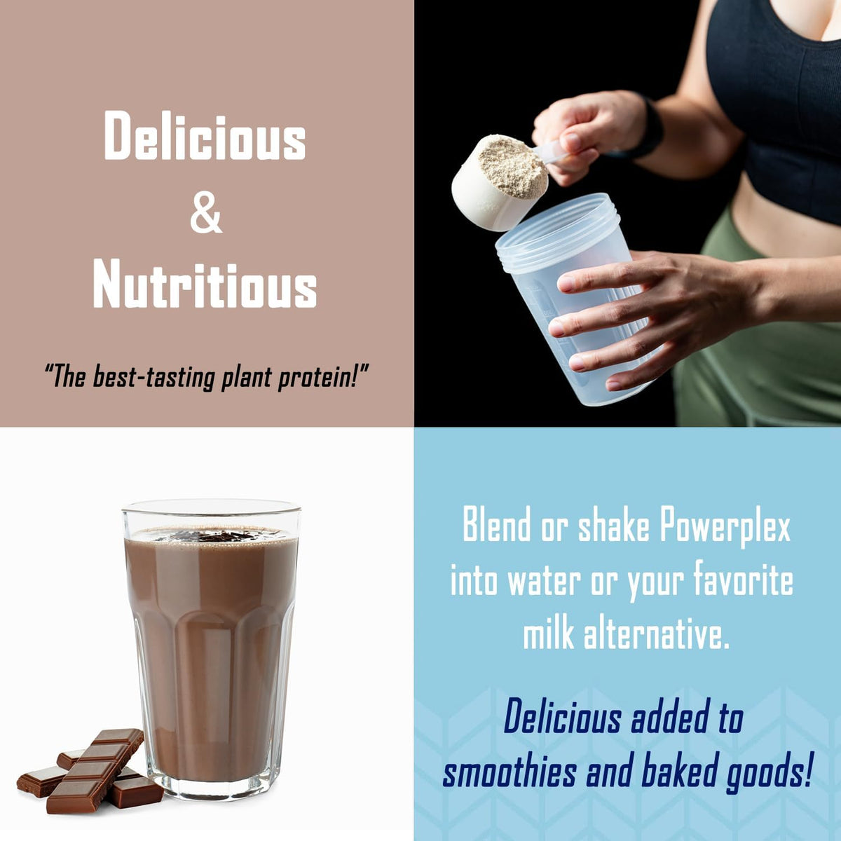 PhysiVantage POWERPLEX Vegan Protein Powder, Collagen Alternative - Organic Plant-Based Pea & Rice Protein, Dairy-Free, Non-GMO, Supports Muscle & Joint Recovery, Monk Fruit Sweetened 2 lb (Chocolate)