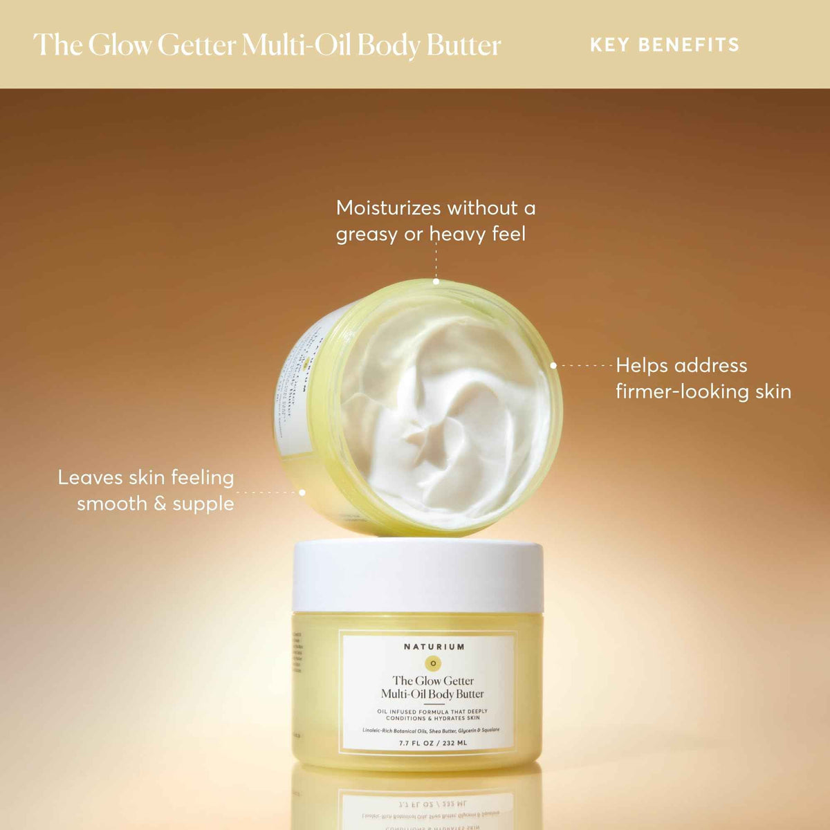 Naturium The Glow Getter Whipped Multi-Oil Body Butter, Firming Cream & Body Moisturizer with Shea Butter, 7.7 fl oz