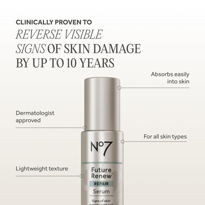 supplement products​No7 Future Renew Damage Reversal Anti Aging Serum for Face - Face Serum for Women with Peptides to Support Skin Repair - Helps Reduce Fine Lines, Wrinkles, JerryCherryUSA