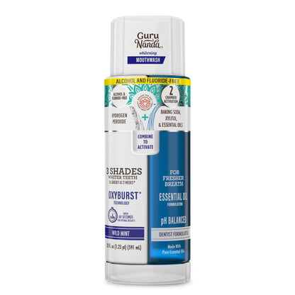 supplement products​GuruNanda Teeth Whitening Dual Barrel Oxyburst Mouthwash - Alcohol & Fluoride Free, Hydrogen Peroxide to Promote Whiter Teeth - Wild Mint - 20 Fl Oz - JerryCherryUSA