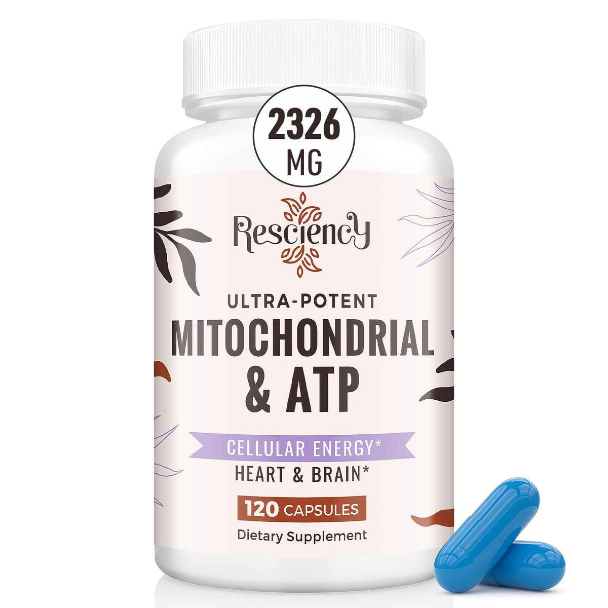Resciency 2326 MG Mitochondrial Supplements with ATP, Vitamins, CoQ10 & PQQ, More Effective Than Creatine HMB & Nitric Oxide, Energy, Endurance, Strength, Recovery & Muscle, Organic, 120 Capsules