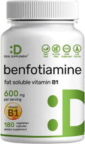 Benfotiamine 600mg Per Serving, 180 Veggie Capsules (300mg Per Cap) – Fat Soluble Vitamin B1 Thiamine Supplement – 3rd Party Tested, Vegan, Non-GMO, Gluten Free