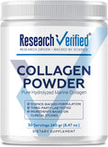 Research Verified® Collagen Powder - Hydrolyzed Marine Collagen Peptides - Unflavored - Skin Hydration and Elasticity, Muscle Recovery, Non GMO - 30 Scoops Per Container - 1 Month Supply