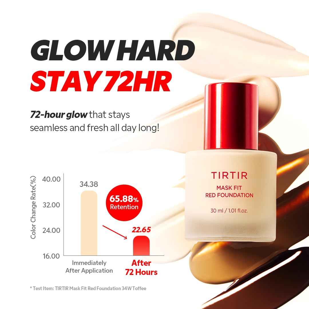 TIRTIR Mask Fit Red FoundationㅣLong Lasting Flawless Coverage, Energy Essence, Lightweight, Hydrating, Pore-Blurring, Breathable Satin Finish, Makeup, Radiant Skin, #21N Ivory, 1.01 Fl Oz