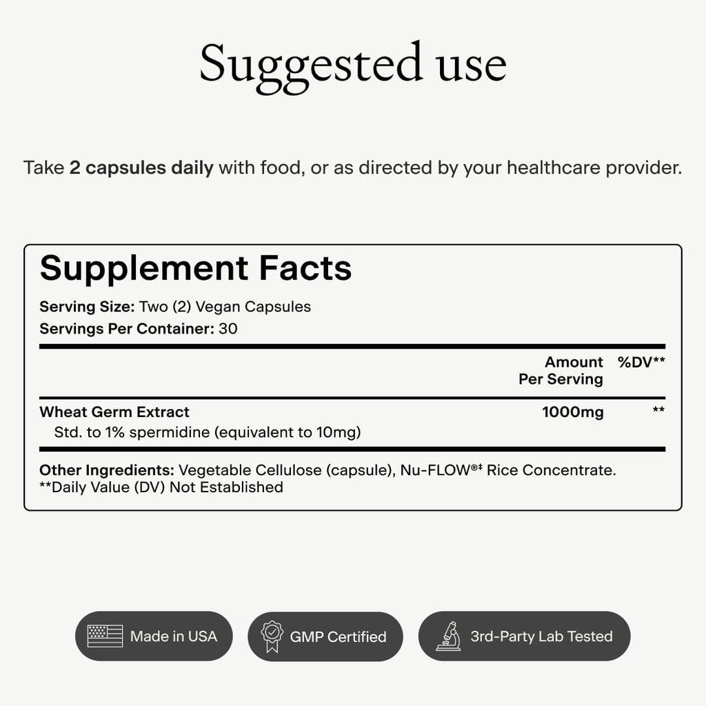 OMRE Spermidine Supplement (10mg of Non-Synthetic Spermidine) - 3rd-Party Tested 1000mg Wheat Germ Extract Standardized to No Less Than 1% - 10mg of Natural Spermidine per Serving