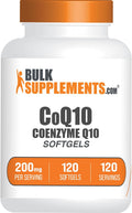 BulkSupplements.com CoQ10 200mg Softgels - for Heart Health, Coenzyme Q10 200mg Supplement, Gluten Free, 1 Softgel per Serving, 120 Count (Pack of 1)
