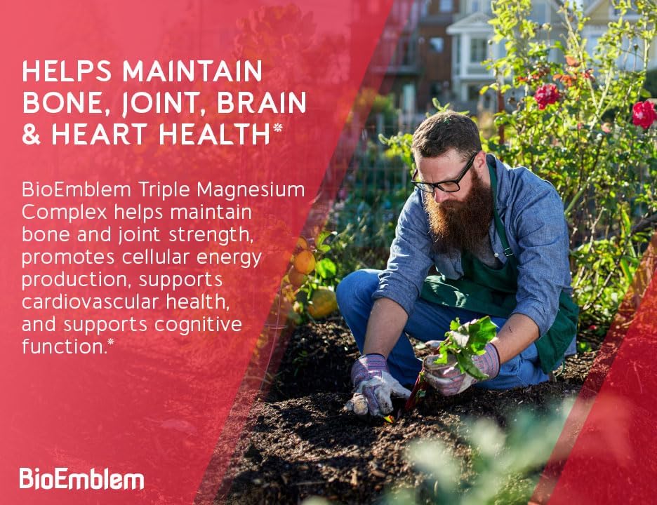 BioEmblem Triple Magnesium Complex | 300mg Magnesium Glycinate, Malate & Citrate | High Absorption Chelated Formula | Vegan, Non-GMO, Gluten-Free | 90 Capsules