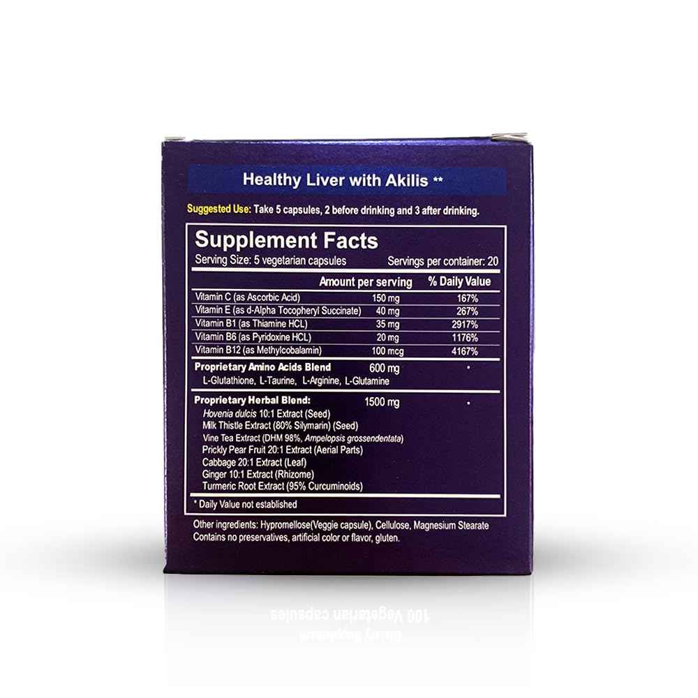 Nutripia Akilis Liver Support Pills (100 Vegi Caps, 33 Doses) – Boosts Recovery After Drinking for Better Mornings, with Hovenia Dulcis
