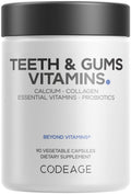 Codeage Teeth & Gums Vitamins + Oral Probiotics Supplement for Mouth - Whole Food Calcium, Collagen, Potassium, Vitamin C, D3, K2, Zinc – Oral Care & Dental Multivitamin Supplements - 90 Capsules