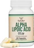 Alpha Lipoic Acid 600mg per Serving, 60 Capsules (Third Party Tested, Non-GMO, Gluten Free, Vegan Safe) Cellular Energy Support (ALA Supplement) by Double Wood