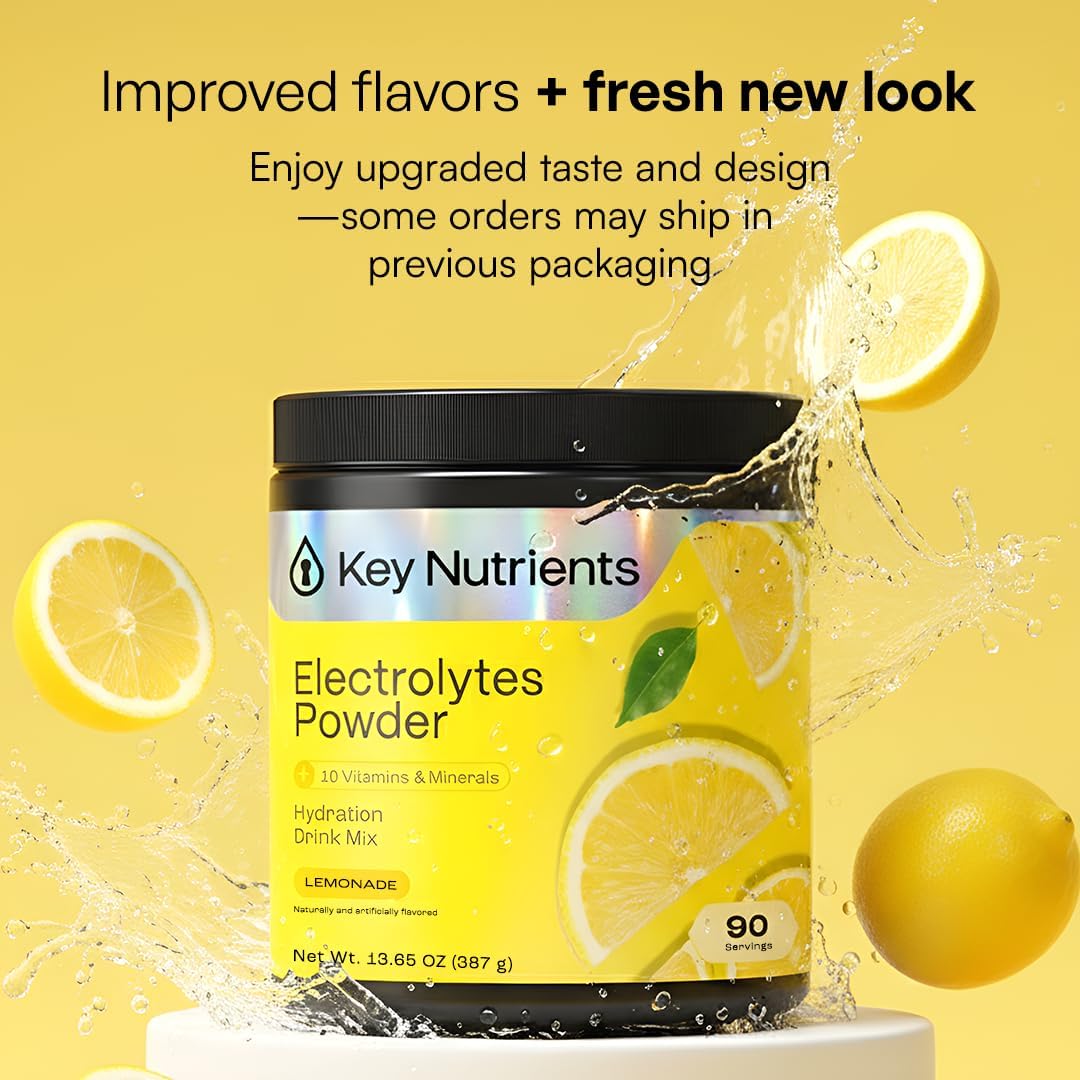 KEY NUTRIENTS Electrolytes Powder Bundle, Refreshing Lemonade 90 Servings Jar + Orange 90 Servings Jar, Sugar Free Hydration Drink Mix with Vitamins & Minerals, No Calories