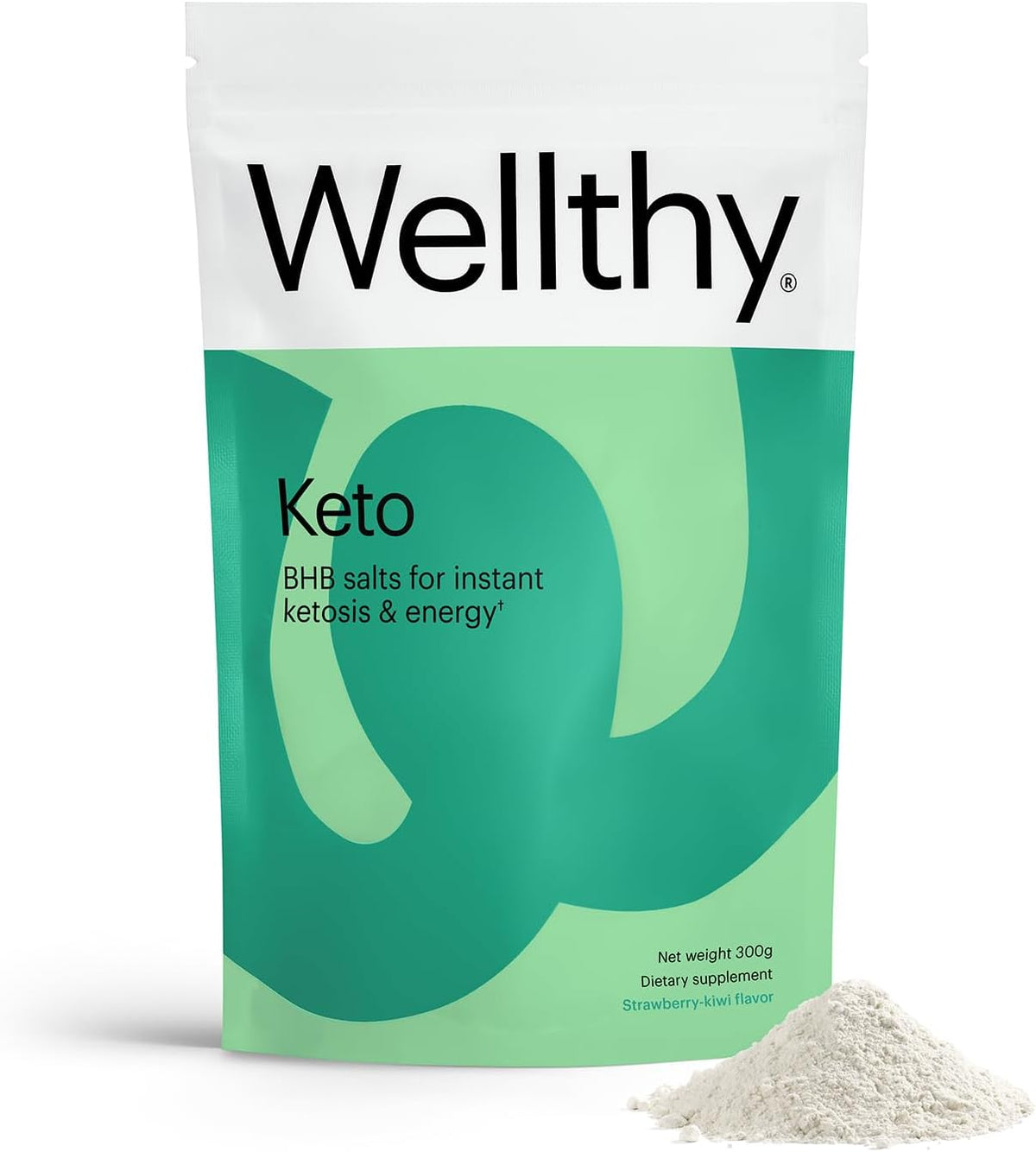 Wellthy Keto Power with BHB Salts for Instant Ketosis and Energy, Natural Strawberry Kiwi Flavor, 10.58 oz