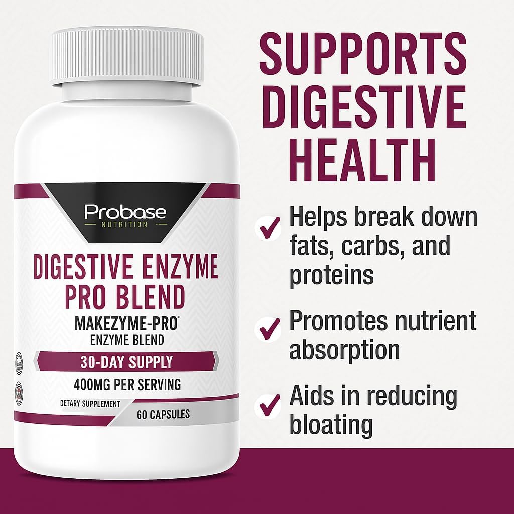 Probase Nutrition Digestive Enzyme Pro Blend 60 Capsules 30-Day Supply