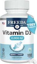 FREEDA Pure Vitamin D3 2000 IU Supplement – 250 Tiny Tablets | Moderate Strength Vitamin D3 Supplement - 50 mcg (2,000 IU) Supporting Bone, Joint, Muscle, and Immune Health for Women & Men