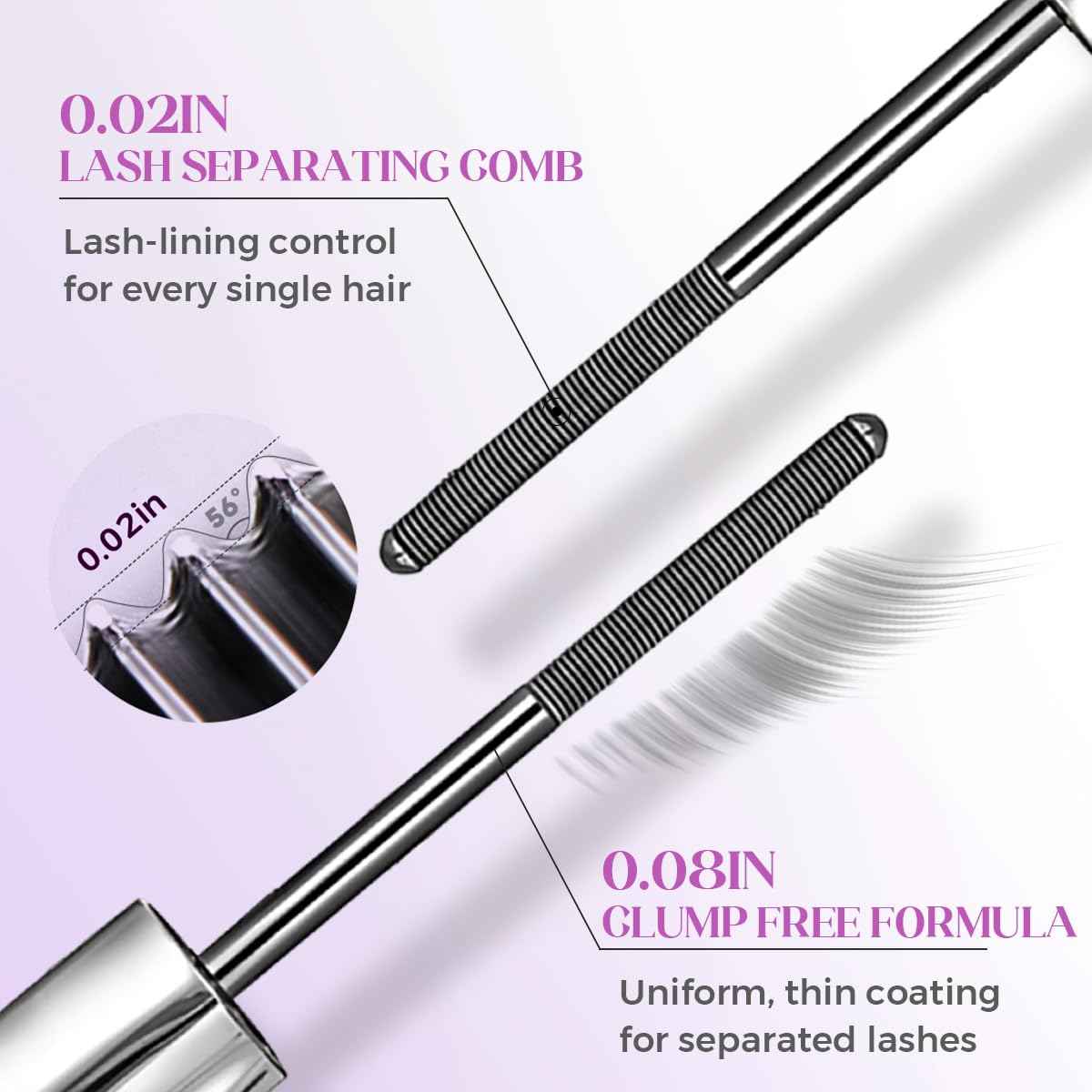 Washable Black Metal Wand Mascara, Waterproof Fiber Iron Mascara Tubing for for Volume & Length, 5D Curling Eyelash Quick-Dry, Long-lasting, Smudge Proof & No Flaking (Black)