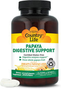 Country Life Papaya Digestive Support with Papain & Protease, 500 Wafers