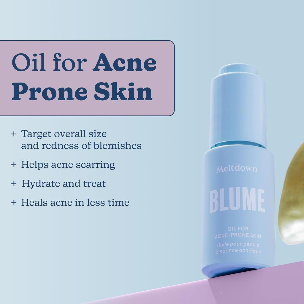 Blume Meltdown - Blue Tansy Face Oil - Acne Treatment + Pore Minimizer - Skin-Smoothing Face Serum with Black Cumin Seed & Rosehip Oil - Helps Calm Redness and Improve Texture (1 Fl oz)
