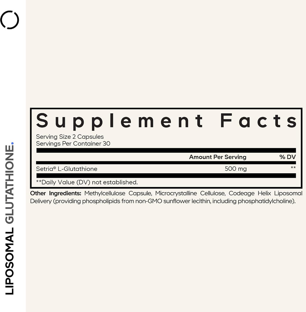 Codeage Liposomal Glutathione Supplement - Pure Reduced Setria L-Glutathione, Liposomal Delivery, Phospholipid Complex - Vegan, Non-GMO - 2-Pack