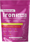 36mg Iron Powder Supplement, High Absorption with Patented Hydrogel Tech, Melt-in-Mouth Stick Packs with VIT C, Folate & B12 – Gentle, No Metallic Taste, Red Beet Flavor, 20 Count