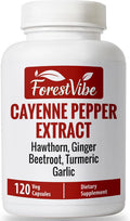 Cayenne Pepper Capsules, 7-in-1 Blend with Hawthorn, Ginger, Beetroot, Garlic & Turmeric, 120 Vegan Capsules, 2 Month Supply, Non-GMO and Gluten Free Capsaicin Pills