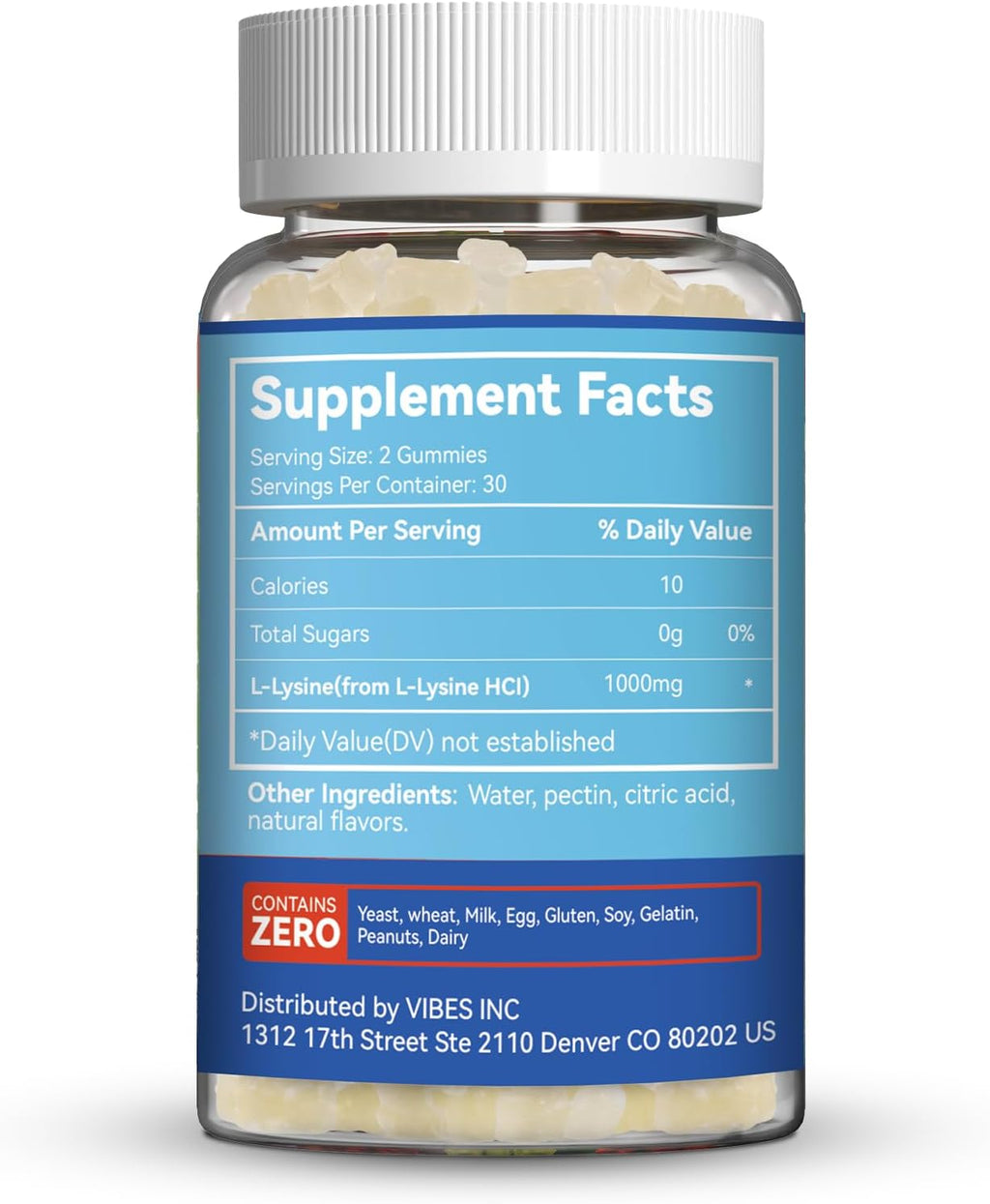 L-Lysine 1000mg Gummies, Chewable Lysine Supplement for Adults | Lysine Gummies for Immune Support, Collagen Formation Support, Vegan, Gluten Free - 60 Counts