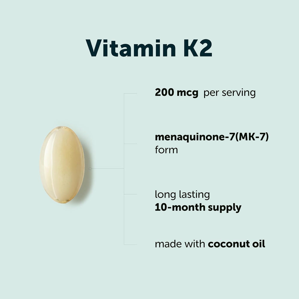 Micro Ingredients Vitamin K2 MK-7 200 mcg Per Serving, 300 Coconut Oil Softgels | K2 Vitamin Supplement with Coconut Oil | Non-GMO