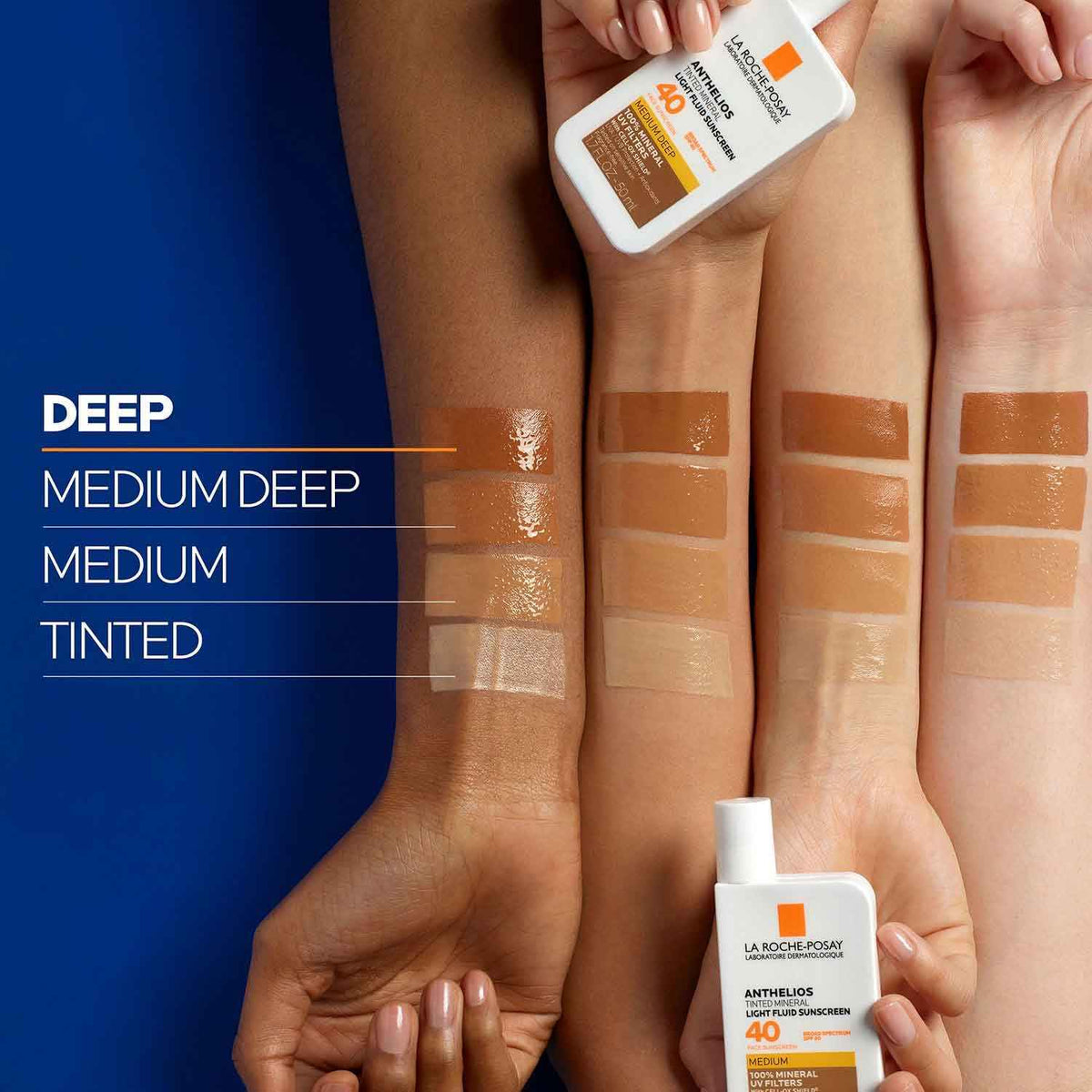 La Roche-Posay Anthelios Tinted Sunscreen SPF 40, Broad Spectrum SPF + Antioxidants, Titanium Dioxide & Zinc Oxide Sunscreen, 4 Flexible Shades With No White Cast