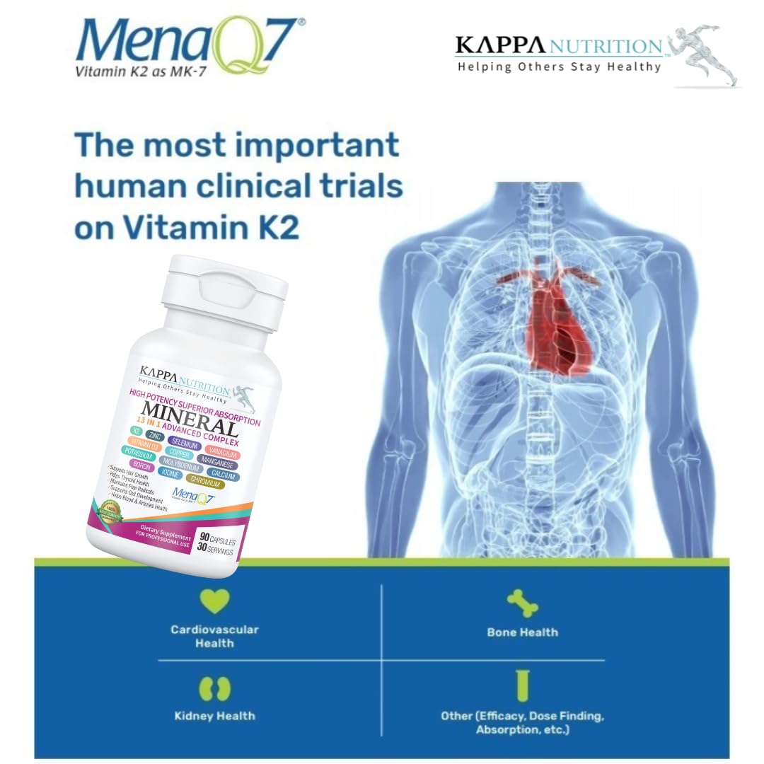 KAPPA NUTRITION (90 Capsules,Vitamin K2, Vitamin D3, Zinc, Selenium, Vanadium, Copper, Manganese, Potassium, Molybdenum, Calcium, Chromium, Iodine, Boron, Mineral 13 in 1 Advanced Complex, from KAPPA NUTRITIONBuy Supplements Australia
