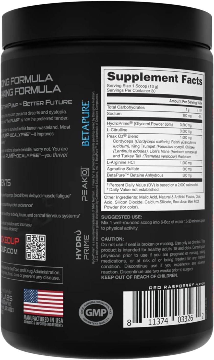 Pump-ocalypse Blood Raz | Nitric Oxide and L Arginine Supplement with Citrulline Malate, GlycerPump | Ultimate N.O. Booster | Lean Muscle Support for Blood Flow, Vascularity, Hydration and Endurance