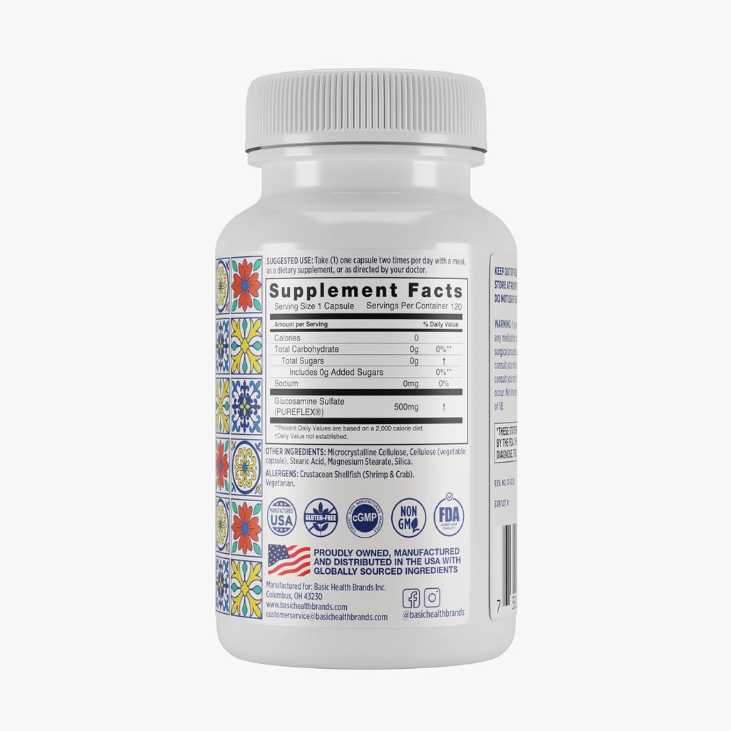 Basic Brands Pura Salud Pureflex Glucosamine Sulfate, 500mg 120 Count | Joint Health Support