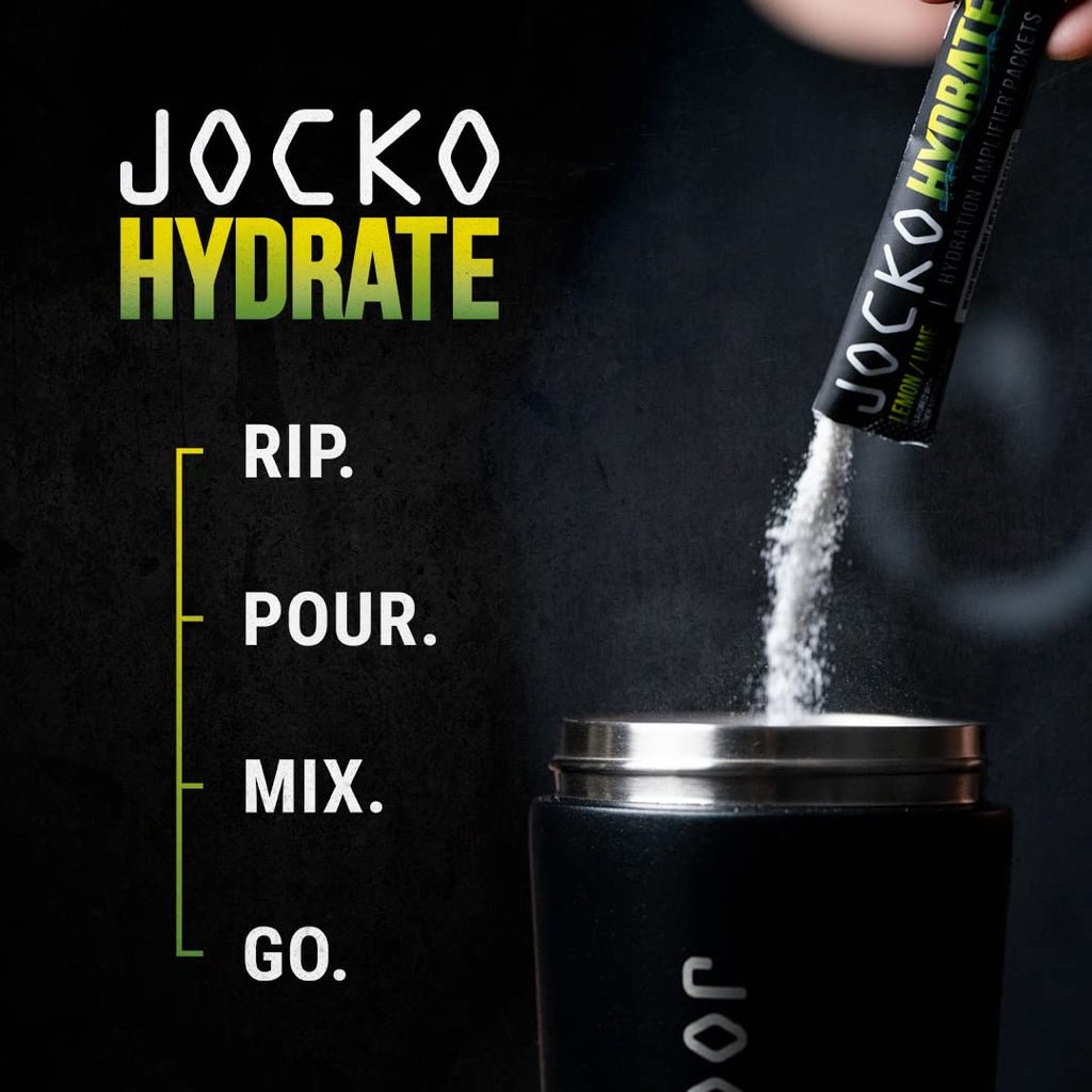 Jocko Fuel Packets Low Sugar - Hydration Amplifier Packets for Recovery, Dehydration, & Exercise - with Vitamins B6, B12 & C (16 Packets) Lemon Lime