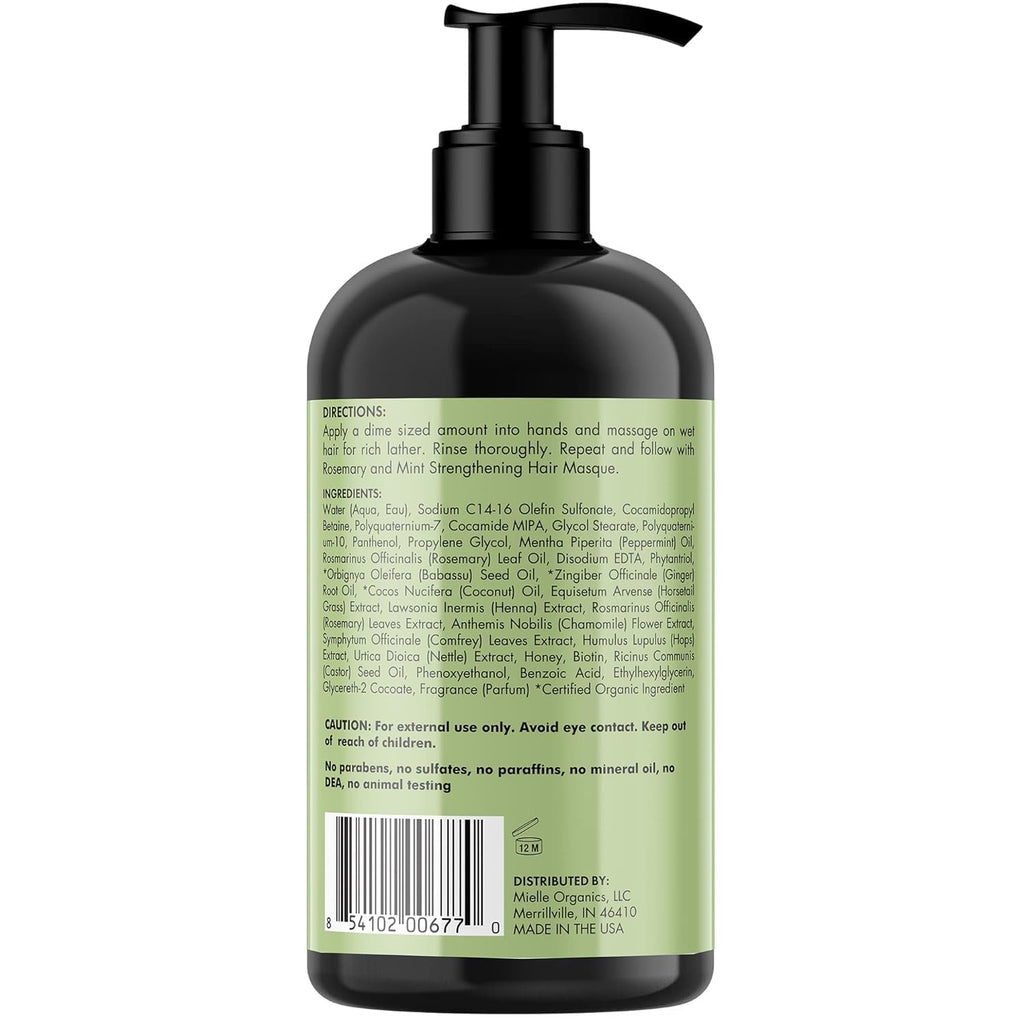 Mielle Organics Rosemary Mint Hair Strengthening Biotin Shampoo - Moisturizing Hair Shampoo for Women and Men to Gently Cleanse, Repair & Protect Strands (12 oz)