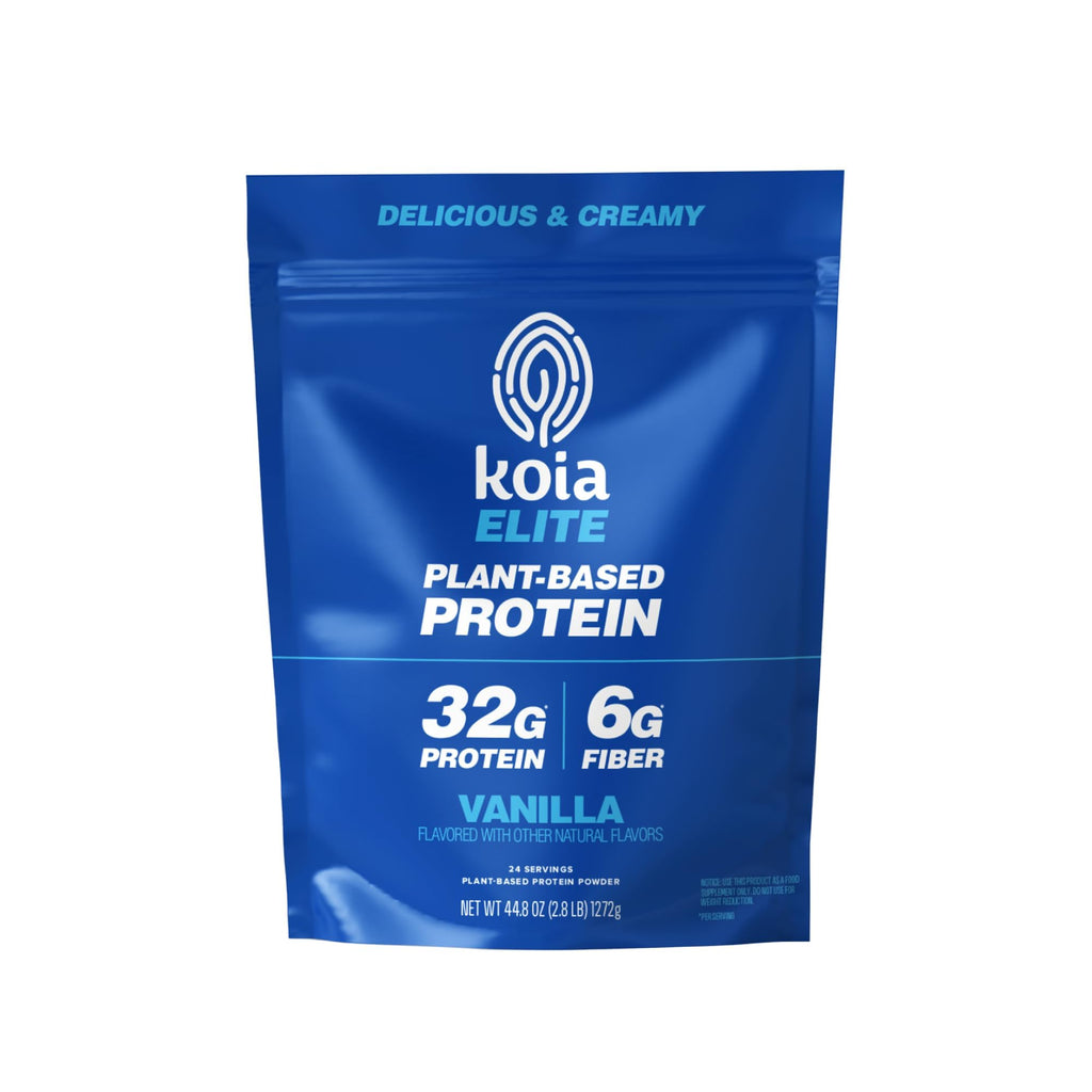 Koia Plant Based Protein Elite Powder, Vanilla, 32g Protein, 4g Sugar, 6g Prebiotic Fiber, Pre & Post Workout, 21 Vitamins & Minerals, Dairy-Free, Gluten-Free, Non-GMO, 24 Servings, 44.8 Oz