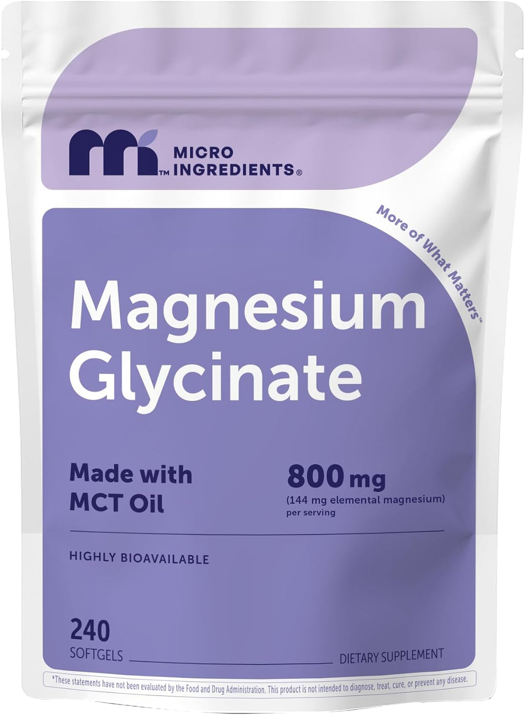 Micro Ingredients Magnesium Glycinate 800 mg Per Serving, 240 Softgels | Chelated Magnesium Supplement with MCT Oil | Non-GMO, Gluten Free, No Soy