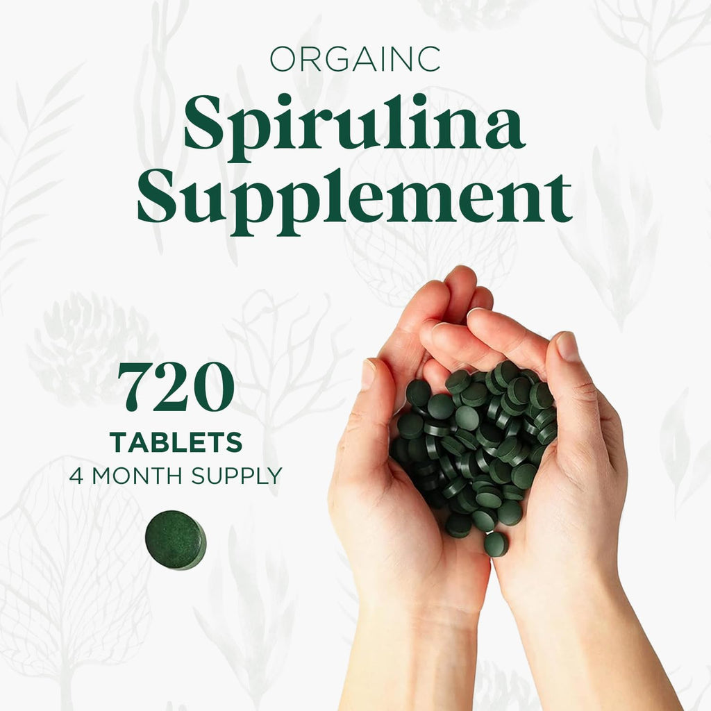 Probase Nutrition Organic Spirulina Supplement, 3000MG, 720 Tablets | 4 Month Supply, No Filler & Non-GMO, Rich in Vegan Protein, Vitamins & Prebiotics, Premium Spirulina Pills