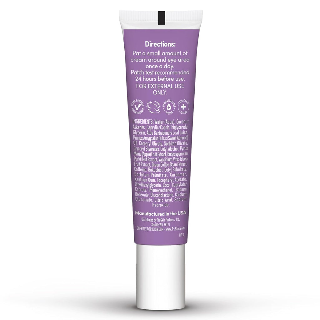TruSkin Caffeine Eye Cream with Bakuchiol for Dark Circles, 0.5 fl oz | With Lingonberry stem cells and Green Coffee Bean to visibly reduce puffiness and smooth fine lines