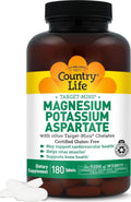 Country Life Target-Mins Magnesium 600 mg and Potassium 198 mg, 180 Tablets