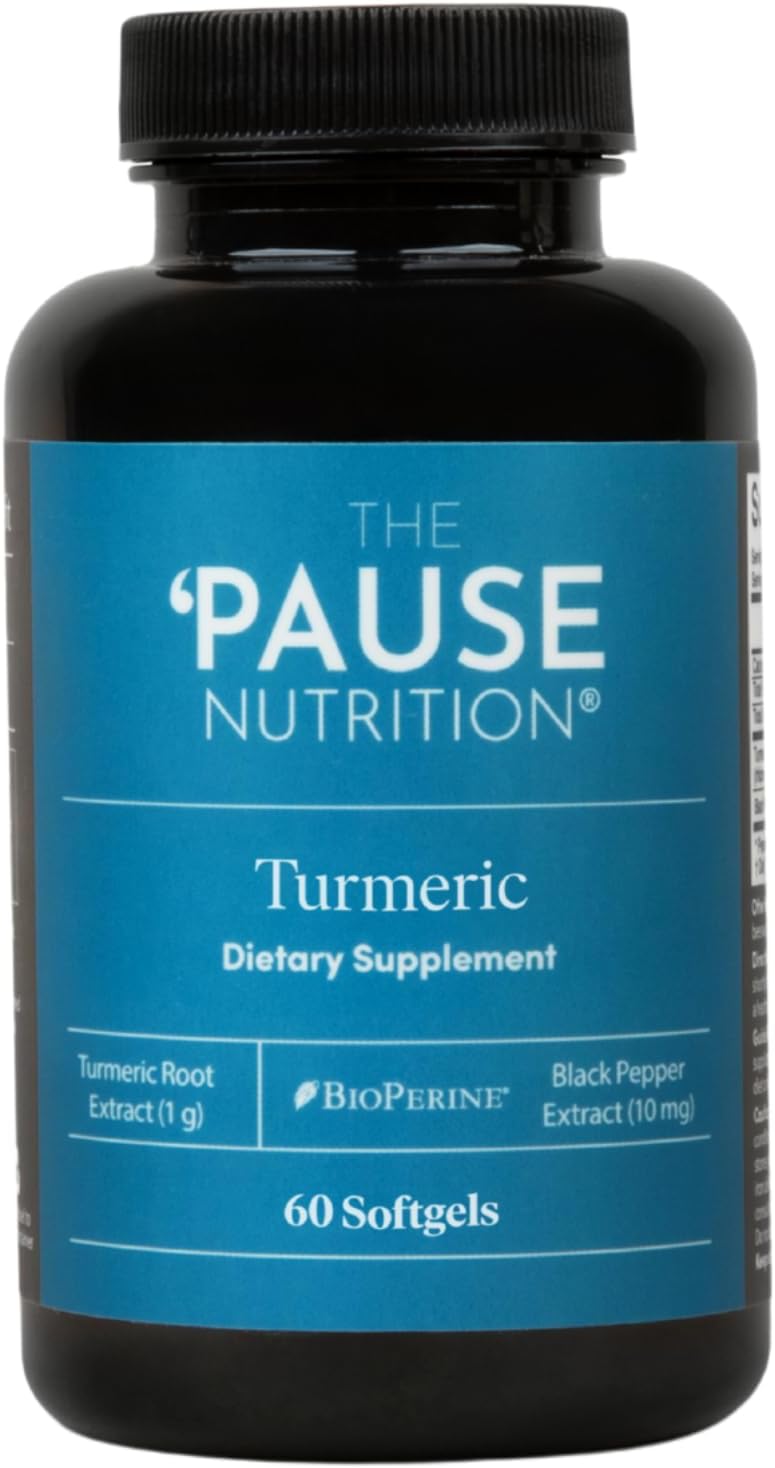 The 'Pause Life Turmeric + Black Pepper, Joint & Bone Support, 60 Softgels | Natural turmeric root & black pepper extract. Bone, joint & immune support for men & women. Easy to swallow, 30 servings.
