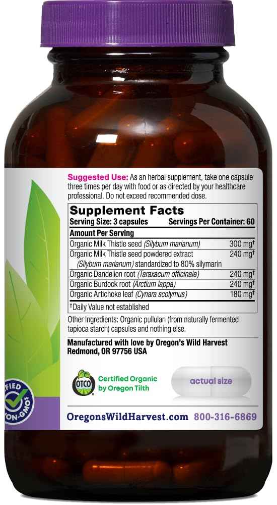 Oregon's Wild Harvest Milk Thistle Dandelion, Organic, 180 Count