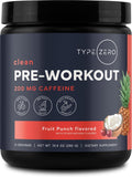 Type Zero Clean Pre Workout Powder (Fruit Punch) 21 Servings | 200mg Natural Caffeine, L-Citrulline Malate, Beta Alanine, Alpha GPC, Huperzine A, Himalayan Salt, Sugar Free