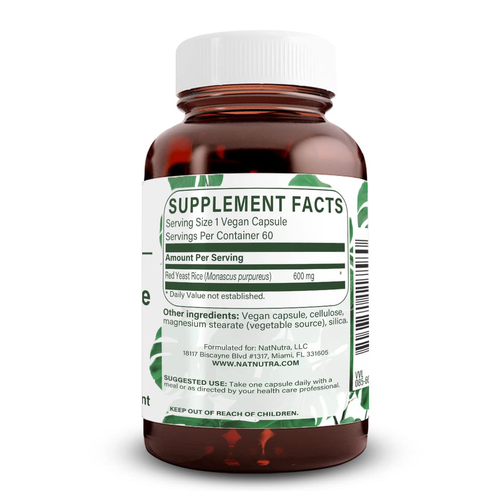 Natural Nutra Red Yeast Rice Extract, Cardiovascular Support, Helps Enhance Immunity, Improve Digestion, Improve Body Fluid Flow, Improve Heart Health, Gluten Free Supplements, 600 mg 60 Capsules