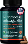 USDA Organic Lions Mane Supplement Capsule, 11-in1 Mushroom Complex 90ct | 10x adaptogenic mushroom supplement with ashwagandha, chaga, reishi, cordyceps, turkey tail, support energy, focus & immunity
