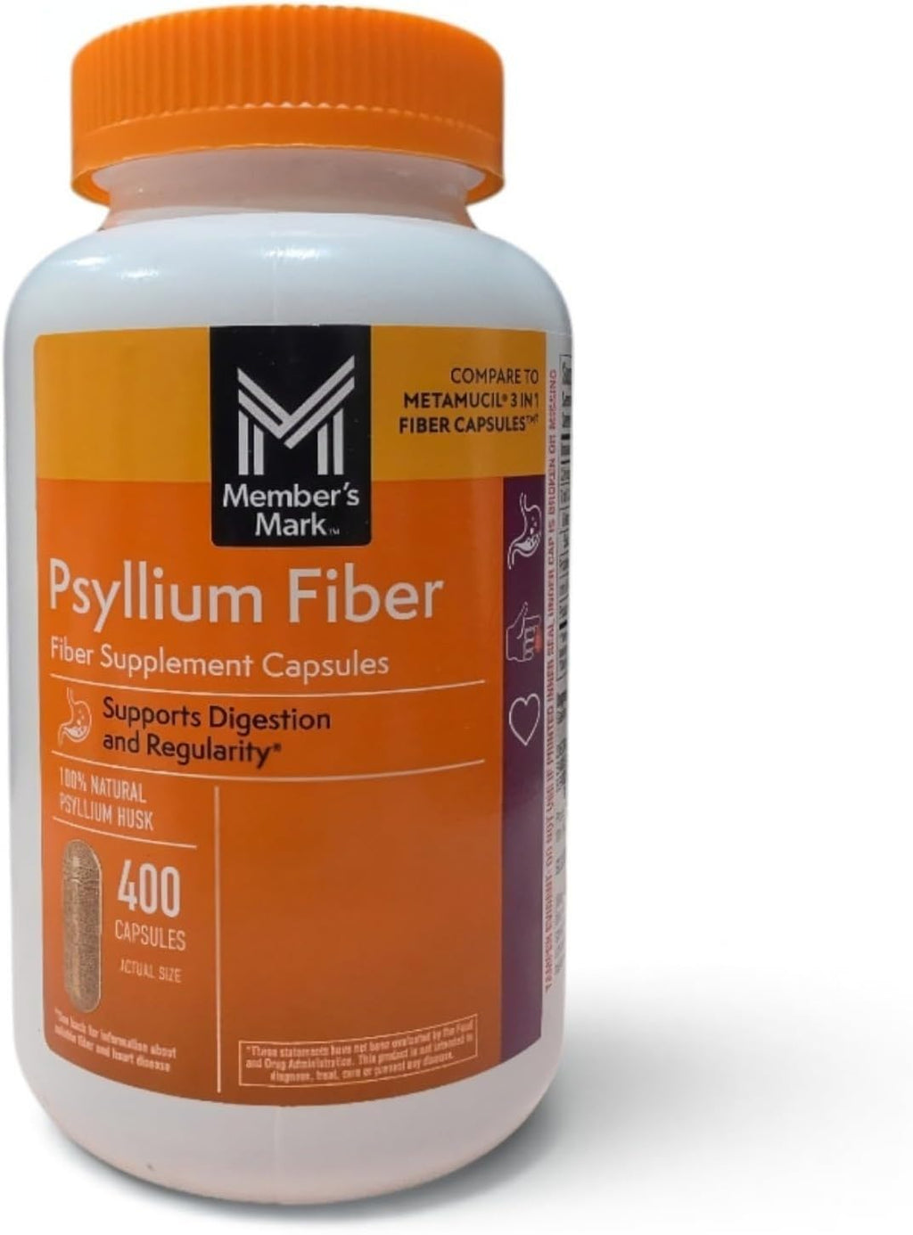 Member's Mark 100% Natural Psyllium Husk Fiber Capsules, Digestive Health, 400 Count (Pack of 1)