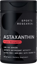 Sports Research® Triple Strength Astaxanthin 12mg w/Organic Coconut Oil - Antioxidant Supplement for Skin & Eye Health Support* - Soy Free · Non-GMO · Gluten Free - 60 Softgels