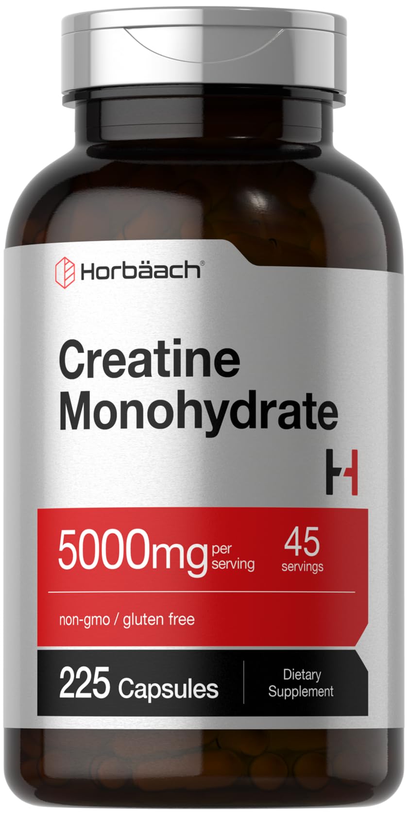 Horbäach Creatine Monohydrate | 5g | 225 Capsules | Non-GMO, Gluten Free Supplement