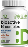 Bioactive Vitamin B Complex for Men & Women, 240 Veggie Capsules - Methylated B Complex & Esterified Vitamin C – High Potency & Easy Absorption – Immune, Energy & Metabolism Supplement – Non-GMO