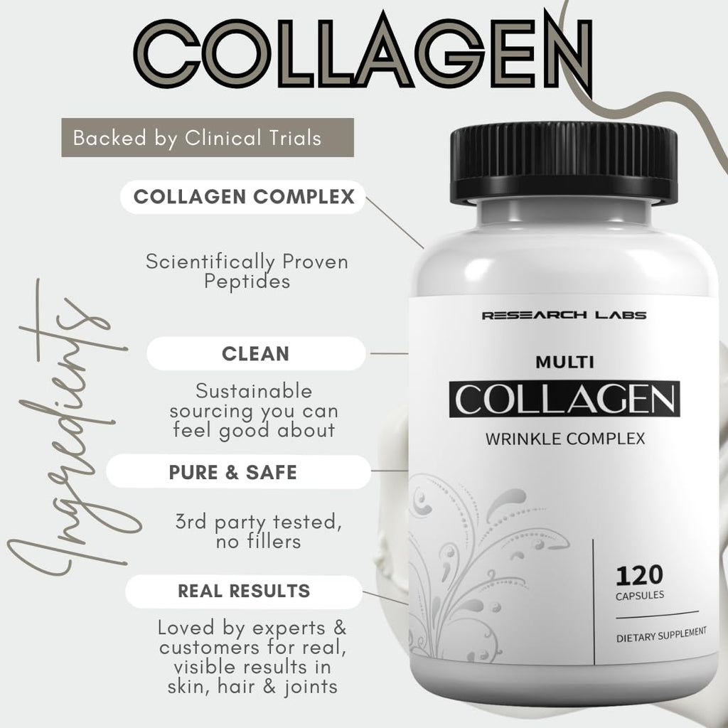 Research Labs 2 for 1 Promo 240 Collagen Pills - 6000 mg Per Day. Grass Fed Anti-Aging Support for Skin, Joints, Tendons, Bones, Hair and Nails. Paleo Friendly. Collagen Peptides Powder Supplement…