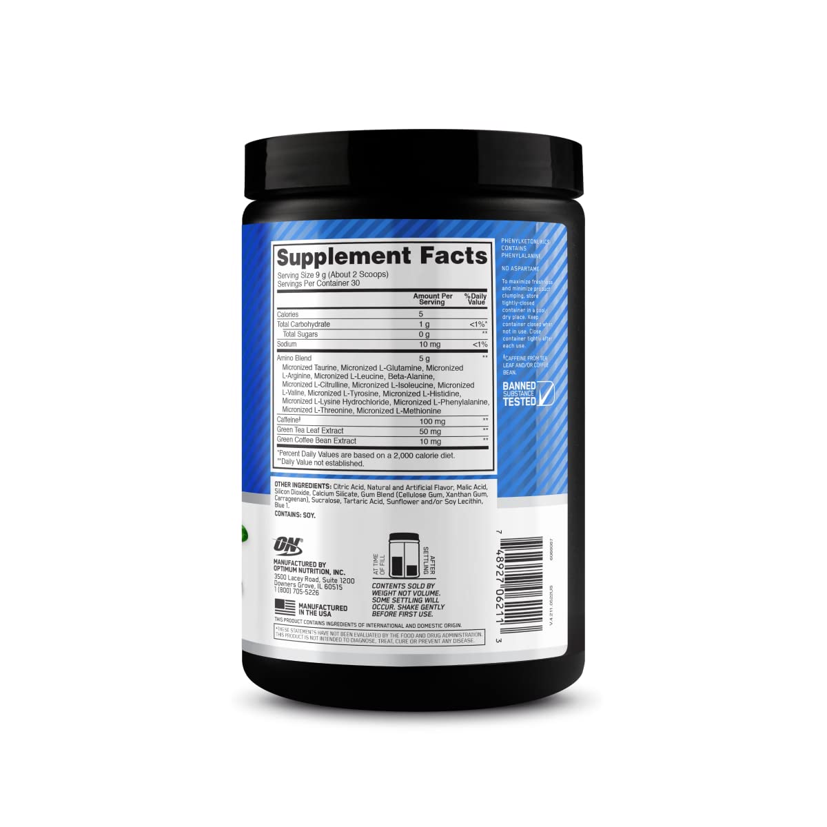 Optimum Nutrition, Amino Energy - Pre Workout with Green Tea, Bcaa, Amino Acids, Keto Friendly, Green Coffee Extract, Energy Powder - Concord Grape, 65 Servings